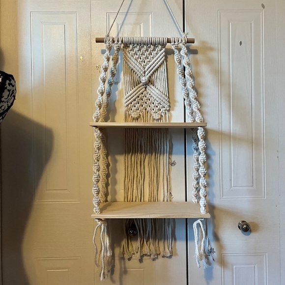 Boho Handcrafted Cream Macrame Wall Shelf - Picture 4 of 5